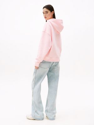 pink tommy badge boxy hoody for women tommy jeans