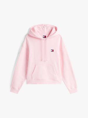 rosa boxy fit hoodie mit tommy-badge für damen - tommy jeans