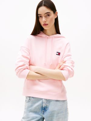 pink boxy fit hoodie mit tommy-badge für damen - tommy jeans