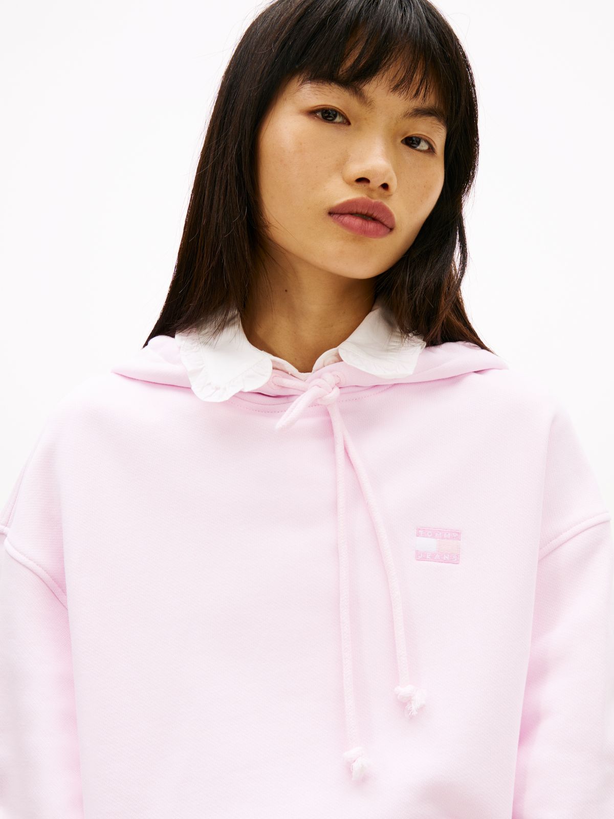 Tommy Badge Brushed Terry Boxy Hoody — Pink