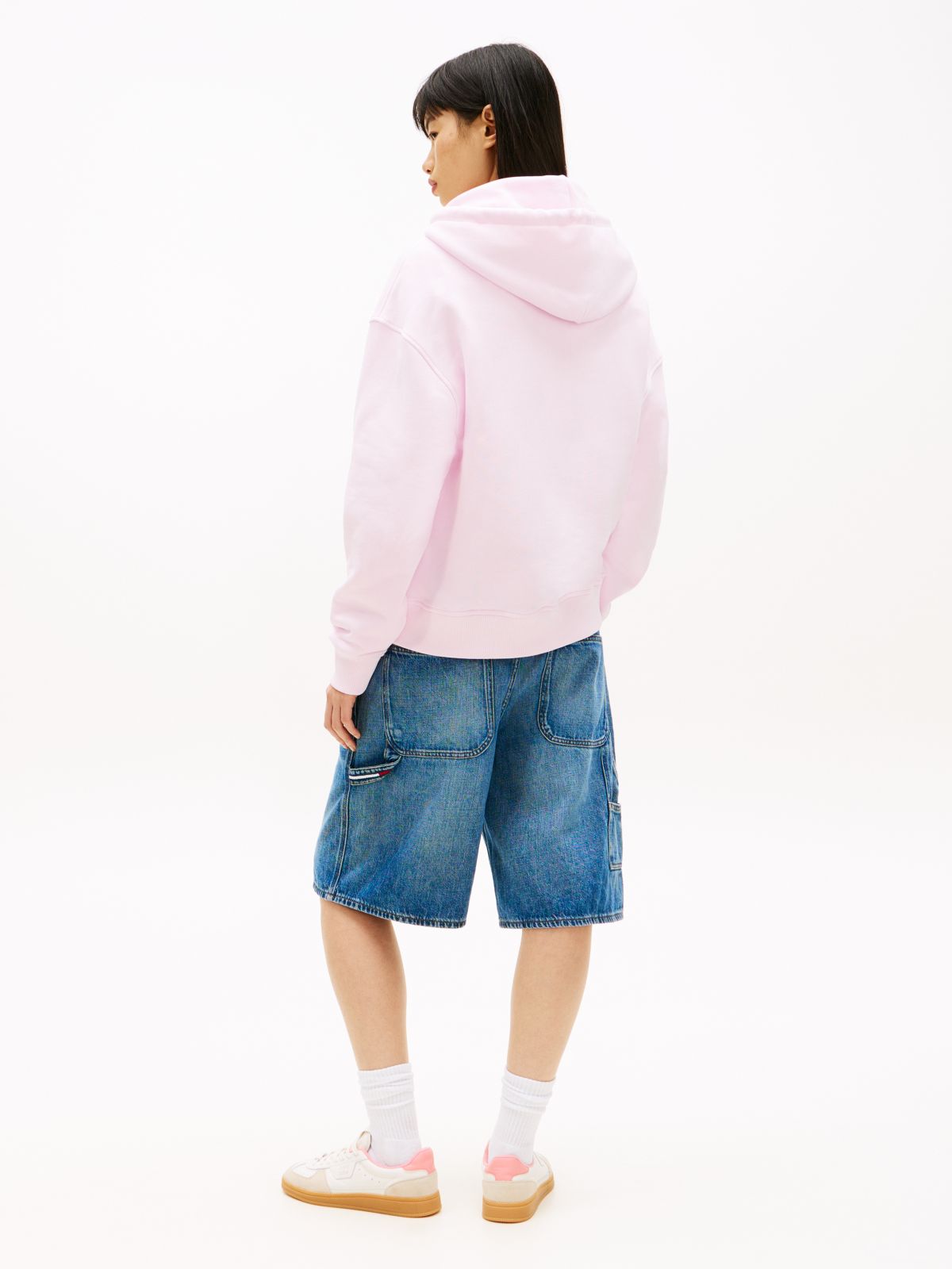 Tommy Badge Brushed Terry Boxy Hoody — Pink