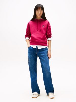 roze boxy hoodie met tommy-badge voor dames - tommy jeans