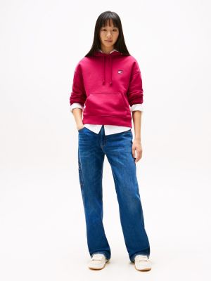 pink tommy badge boxy hoody for women tommy jeans