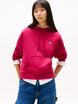 sweat à capuche boxy tommy badge pink pour femmes tommy jeans