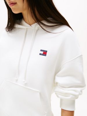 white tommy badge boxy hoody for women tommy jeans