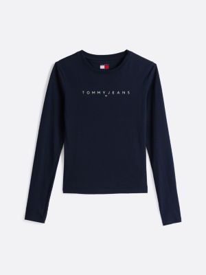 camiseta de manga larga con corte slim y logo azul de mujeres tommy jeans