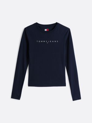 blue logo long sleeve slim t-shirt for women tommy jeans