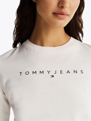 t-shirt slim fit a maniche lunghe con logo bianco da donne tommy jeans