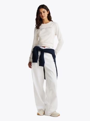 camiseta de manga larga con corte slim y logo blanco de mujeres tommy jeans