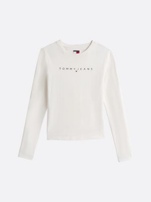 camiseta de manga larga con corte slim y logo blanco de mujeres tommy jeans