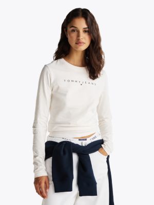 weiß slim fit langarmshirt mit logo für damen - tommy jeans