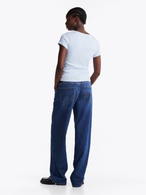 blue varsity ribbed slim t-shirt for women tommy jeans