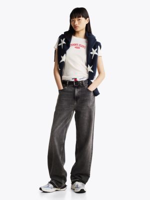 white varsity ribbed slim t-shirt for women tommy jeans