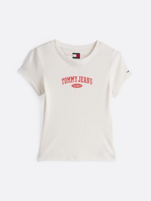 t-shirt ajusté varsity côtelé blanc pour femmes tommy jeans