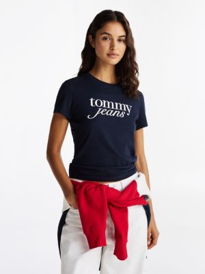 blue slim fit t-shirt met logo voor dames - tommy jeans