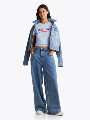 blau slim fit t-shirt mit logo für damen - tommy jeans