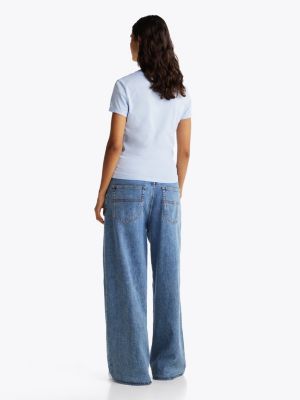 blau slim fit t-shirt mit logo für damen - tommy jeans
