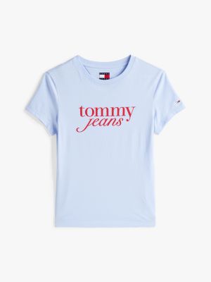 t-shirt slim fit con logo blu da donne tommy jeans