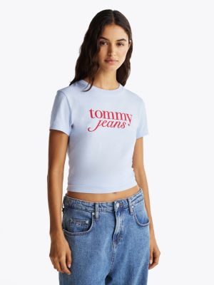 t-shirt ajusté à logo blue pour femmes tommy jeans