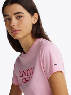 pink logo slim t-shirt for women tommy jeans