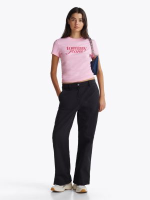 t-shirt ajusté à logo rose pour femmes tommy jeans