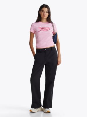 pink logo slim t-shirt for women tommy jeans