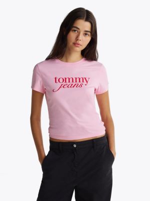 pink logo slim t-shirt for women tommy jeans