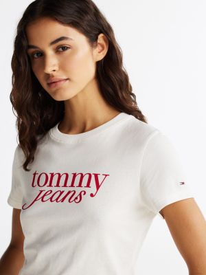 weiß slim fit t-shirt mit logo für damen - tommy jeans