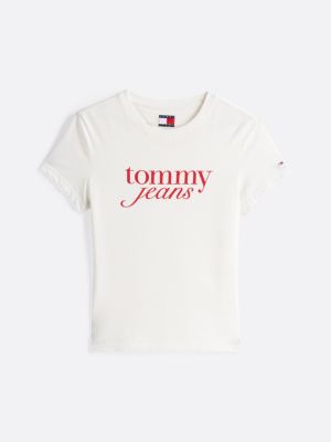 weiß slim fit t-shirt mit logo für damen - tommy jeans