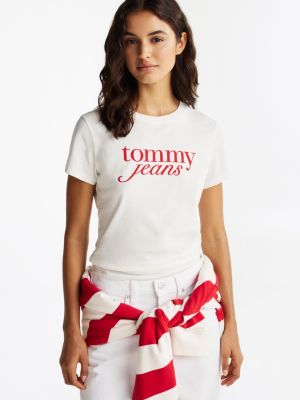 white slim fit t-shirt met logo voor dames - tommy jeans