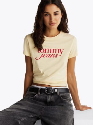 gelb slim fit t-shirt mit logo für damen - tommy jeans