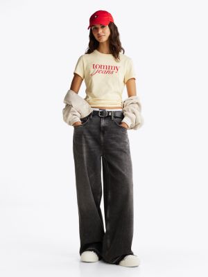 yellow logo slim t-shirt for women tommy jeans