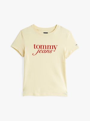 t-shirt slim fit con logo giallo da donne tommy jeans