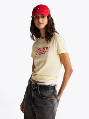 gelb slim fit t-shirt mit logo für damen - tommy jeans