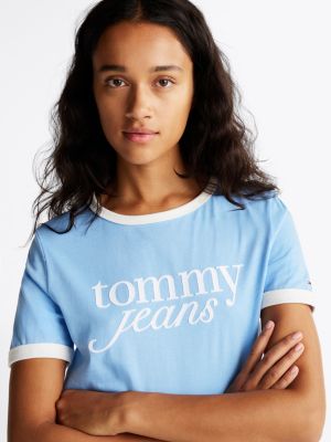 t-shirt décontracté à logo cursive contrasté plusieurs couleurs pour femmes tommy jeans