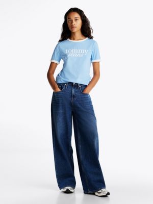 t-shirt décontracté à logo cursive contrasté plusieurs couleurs pour femmes tommy jeans