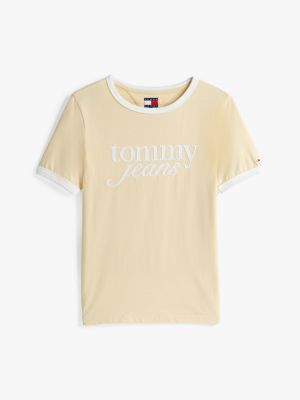 żółty t-shirt o luźnym kroju z kaligrafowanym logo dla kobiety - tommy jeans