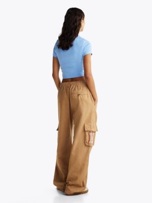 blau cropped slim fit t-shirt mit logo für damen - tommy jeans