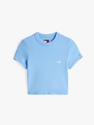 blau cropped slim fit t-shirt mit logo für damen - tommy jeans
