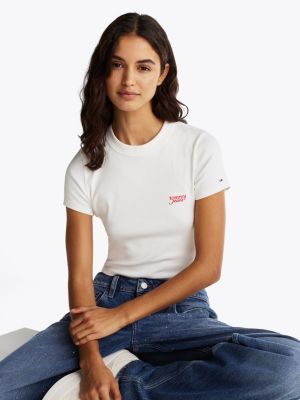 white logo cropped slim t-shirt for women tommy jeans