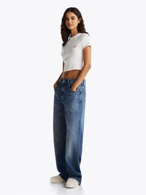 white logo cropped slim t-shirt for women tommy jeans