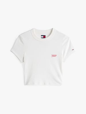 white logo cropped slim t-shirt for women tommy jeans