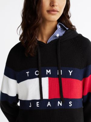 black hooded relaxed jumper mini dress for women tommy jeans