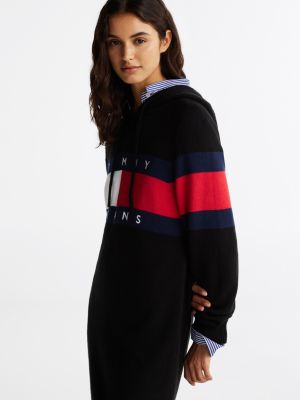 black hooded relaxed jumper mini dress for women tommy jeans