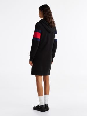 black hooded relaxed jumper mini dress for women tommy jeans