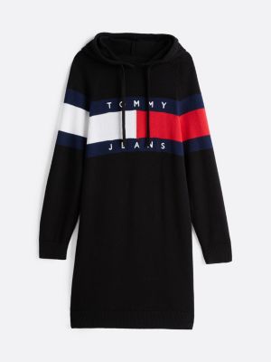 black hooded relaxed jumper mini dress for women tommy jeans