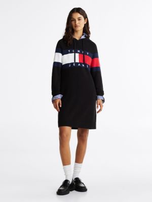 black hooded relaxed jumper mini dress for women tommy jeans