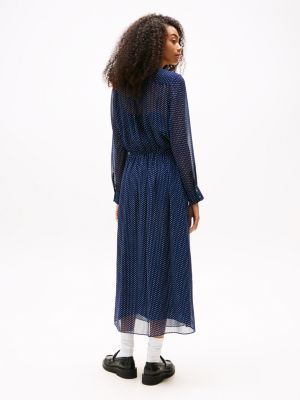 blau midi-kleid mit stern-print und falten für damen - tommy jeans