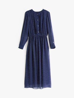 blau midi-kleid mit stern-print und falten für damen - tommy jeans