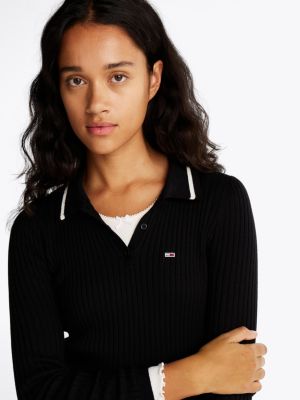 black ribbed slim midi polo dress for women tommy jeans